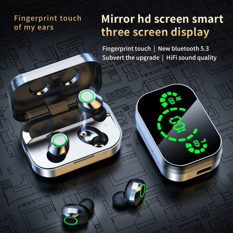 Wireless Bluetooth Earbuds with LED Display and Noise Cancelling Mic - Ryprime